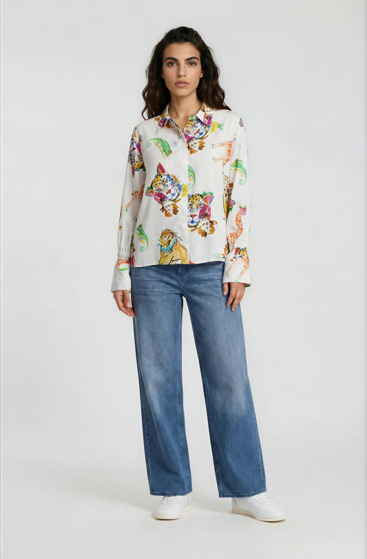 Milano Animal Blouse-Cream Print