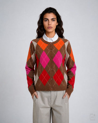 Milano Round Neck Cardigan Chili Print