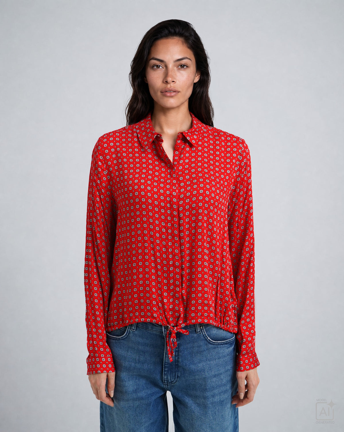 Milano Tie Hem Shirt Blouse Chili Print