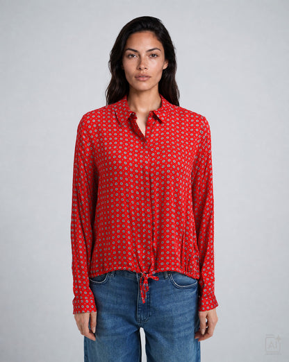 Milano Tie Hem Shirt Blouse Chili Print
