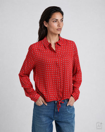 Milano Tie Hem Shirt Blouse Chili Print