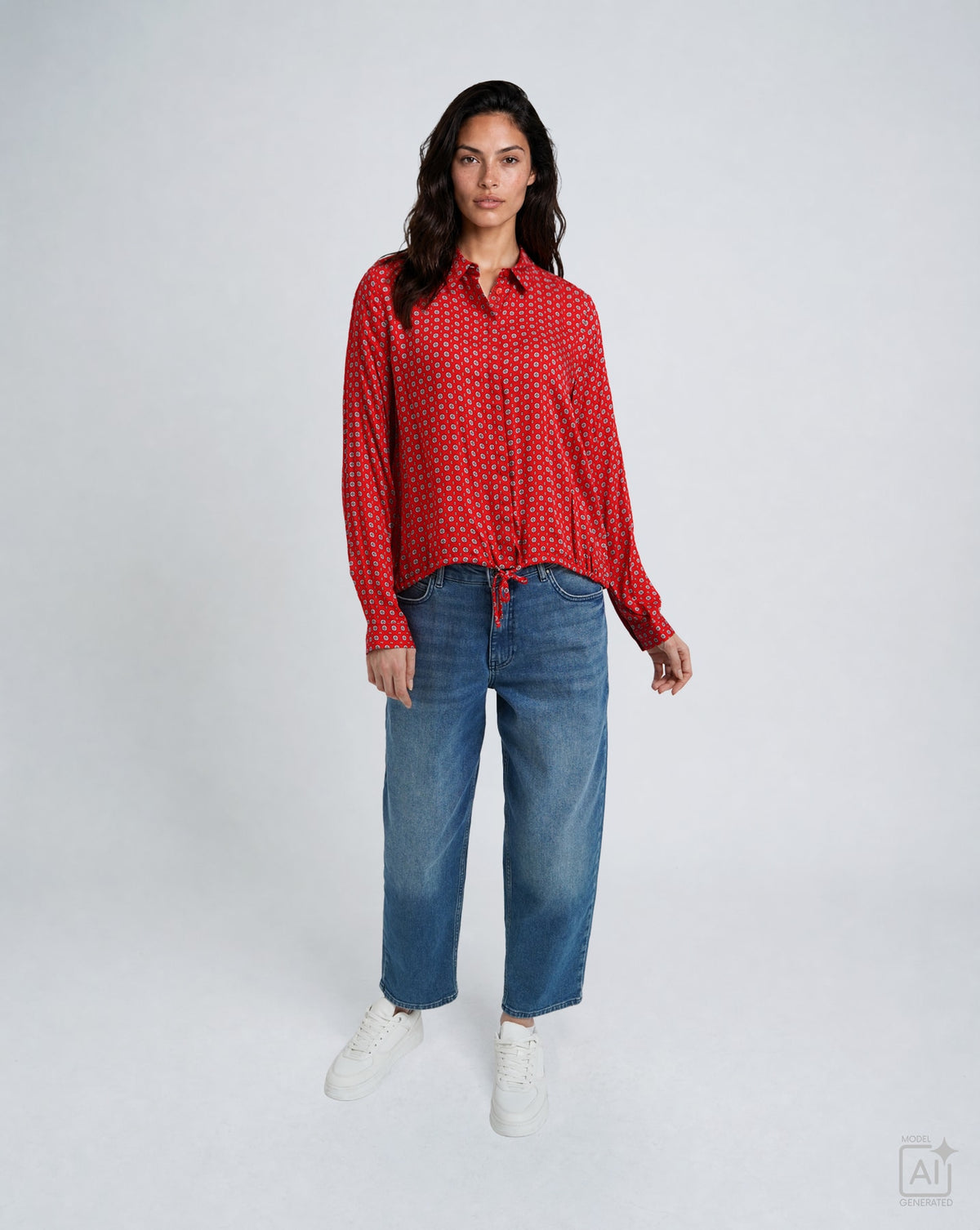 Milano Tie Hem Shirt Blouse Chili Print