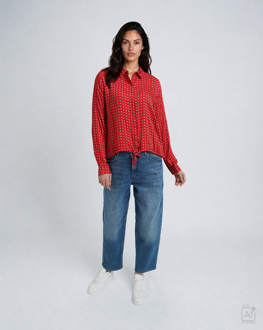 Milano Tie Hem Shirt Blouse Chili Print