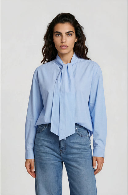 Milano Bow Tie Blouse Light Blue
