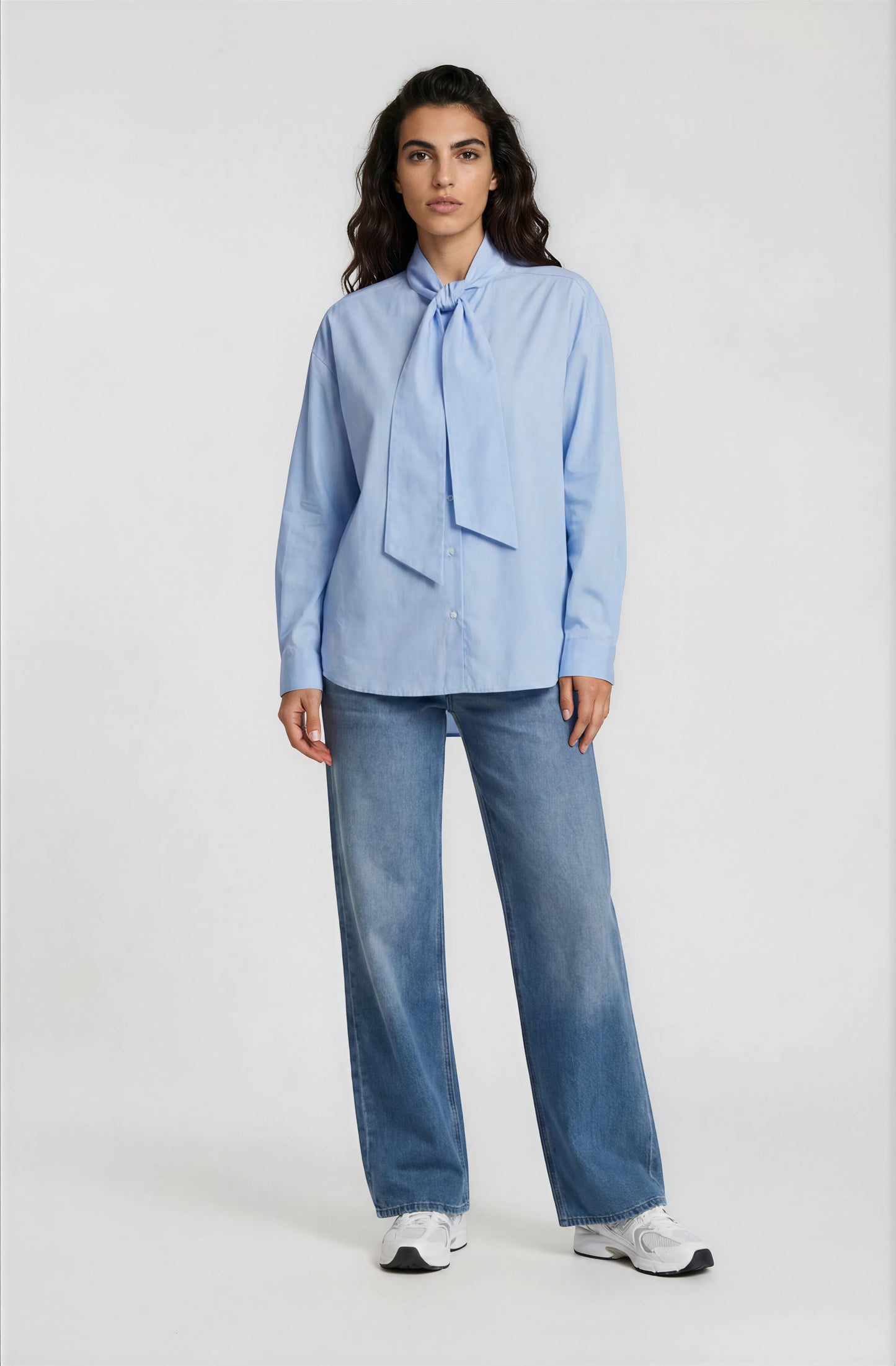 Milano Bow Tie Blouse Light Blue