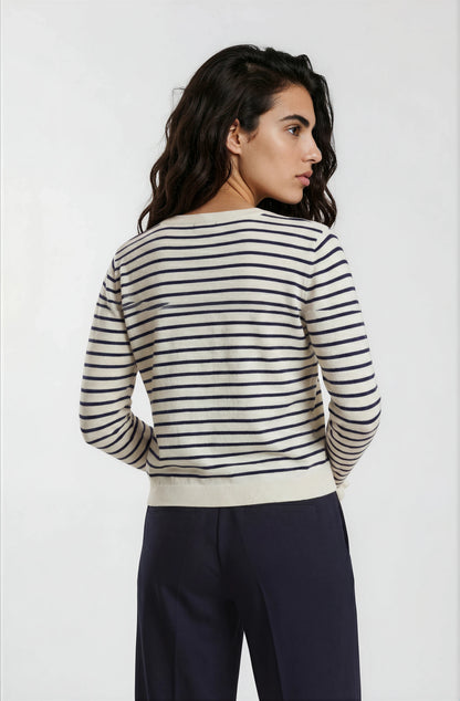 Milano Striped Ruffle Detail Cardigan Navy Print