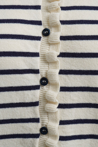 Milano Striped Ruffle Detail Cardigan Navy Print