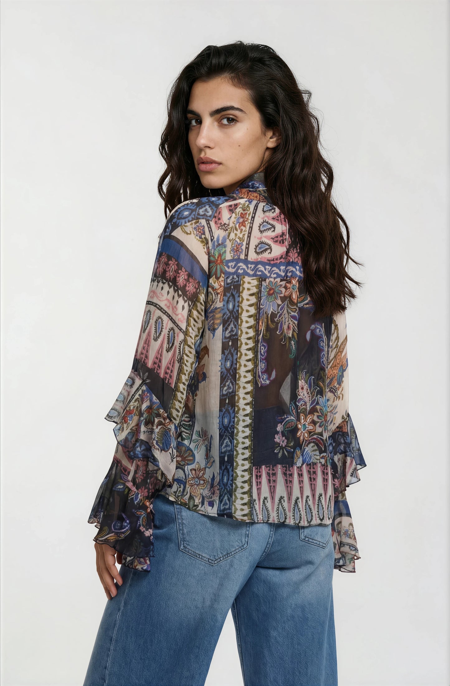 Milano Bow Tie Blouse Navy Print
