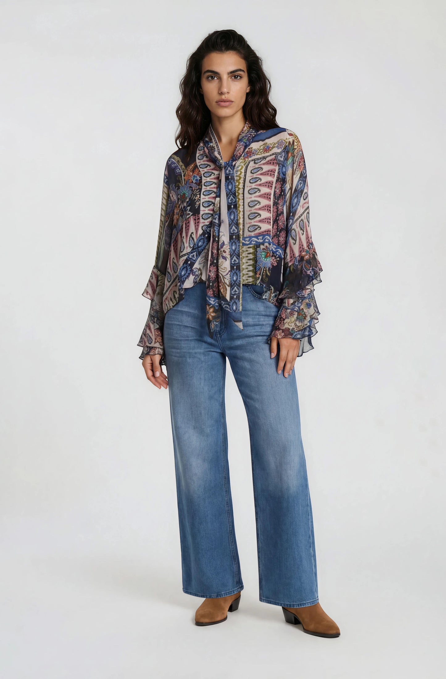 Milano Bow Tie Blouse Navy Print