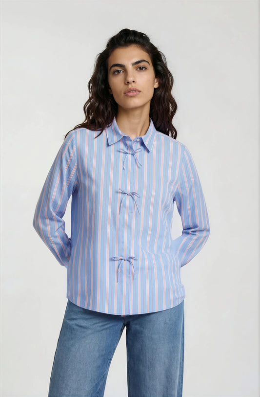 Milano Bow Detail Shirt-Cornflower Blue