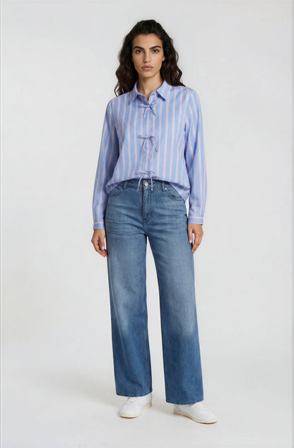 Milano Bow Detail Shirt-Cornflower Blue