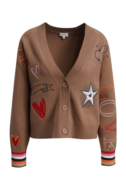 Milano Raglan Sleeve Cardigan Carmel Print