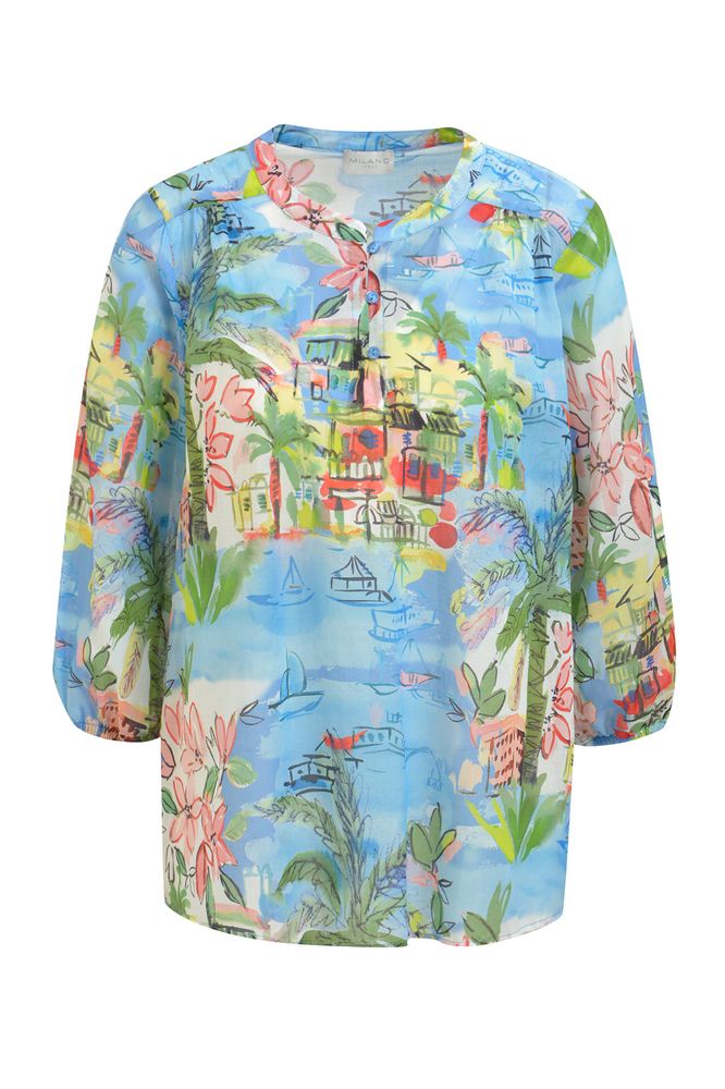 Milano Blouse Ocean Print Neck Panel