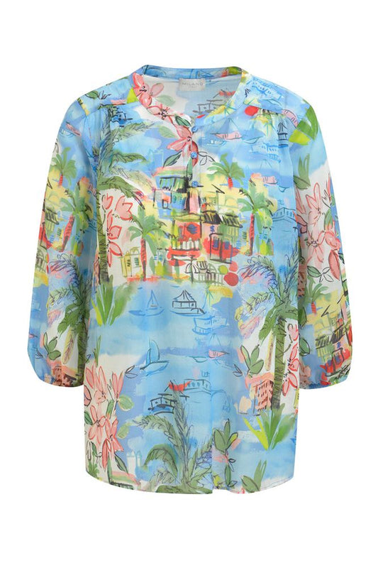 Milano Blouse Ocean Print Neck Panel