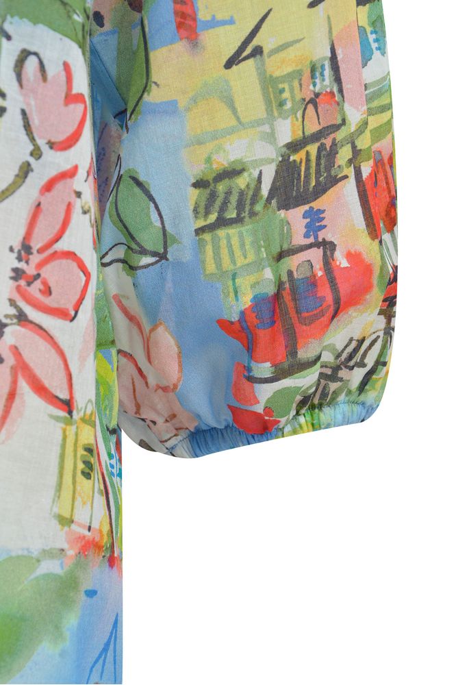 Milano Blouse Ocean Print Neck Panel