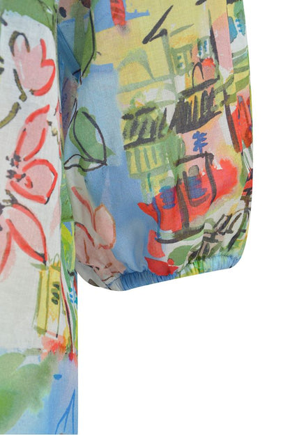 Milano Blouse Ocean Print Neck Panel