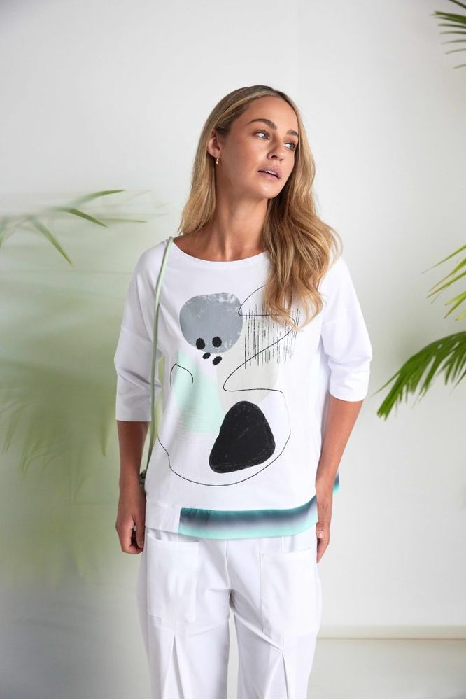 NAYA Placement Print Top White/Mint