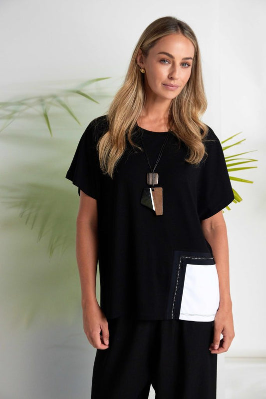 NAYA Stitch Pocket Top Black/White