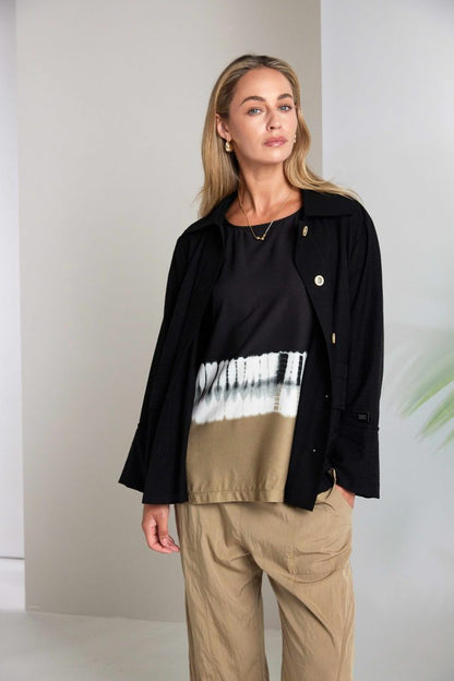 NAYA Border Print Tie Dye Top Black/tan
