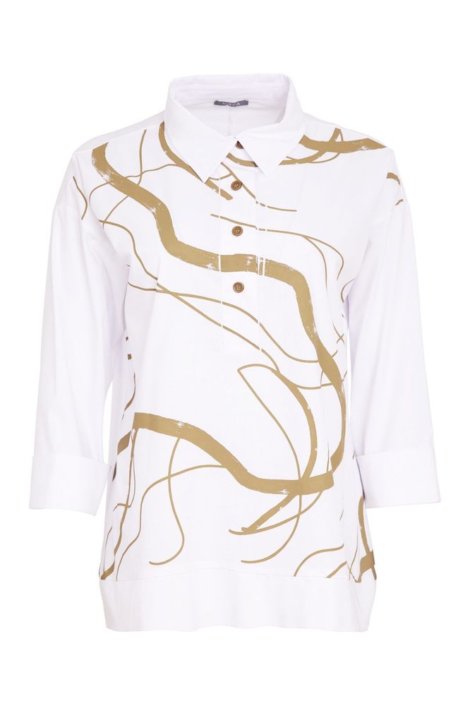 NAYA Placket Print Top White/tan