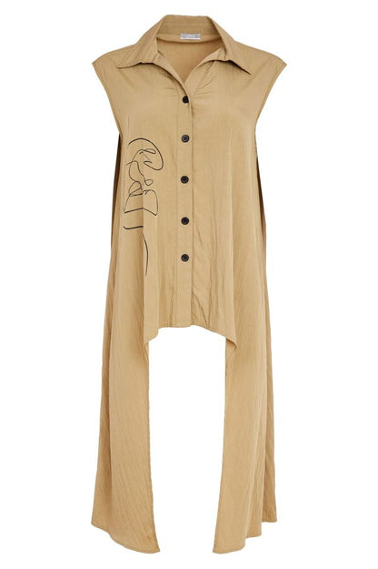 NAYA Long Side Print Top Tan