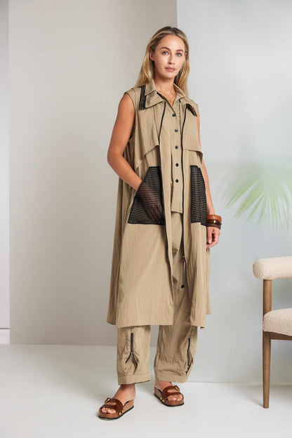 NAYA Zipped Long Line Waistcoat Tan