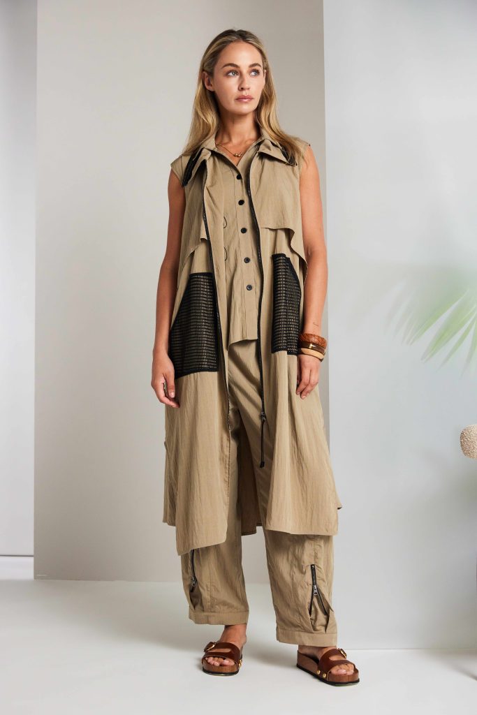 NAYA Zipped Long Line Waistcoat Tan