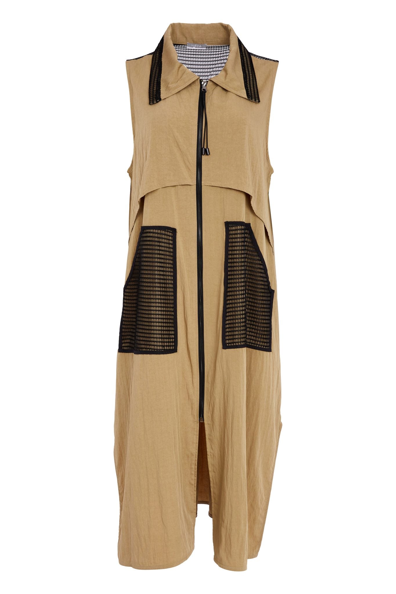 NAYA Zipped Long Line Waistcoat Tan