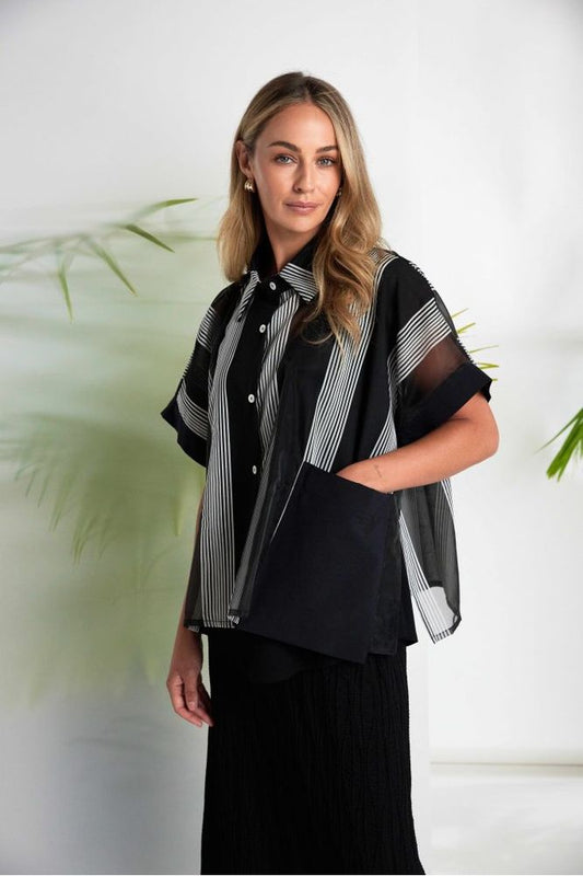 NAYA Stripped Organza Shirt Black/White