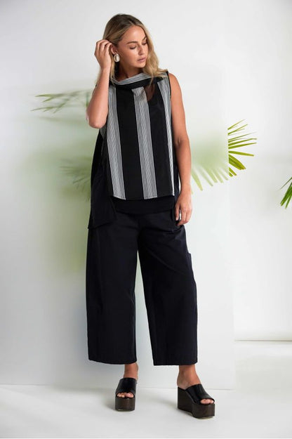 NAYA Sleeveless Stripe Top Black/White