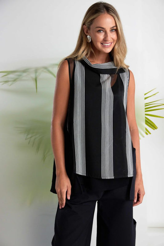 NAYA Sleeveless Stripe Top Black/White