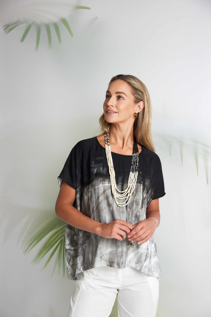 NAYA Border Print Top Taupe