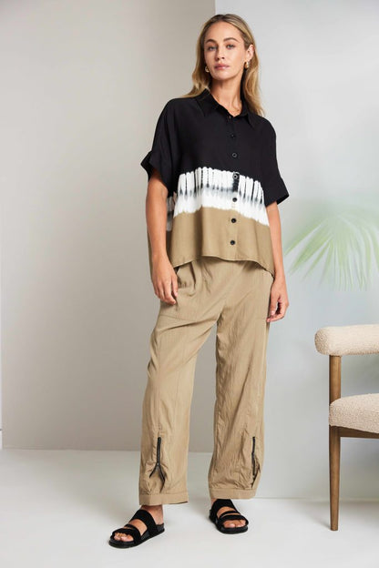 NAYA Border Print Tie Dye Shirt Black/Tan