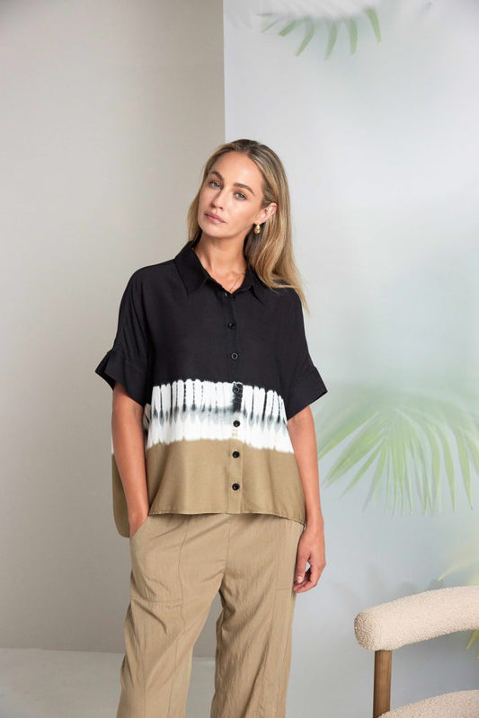 NAYA Border Print Tie Dye Shirt Black/Tan
