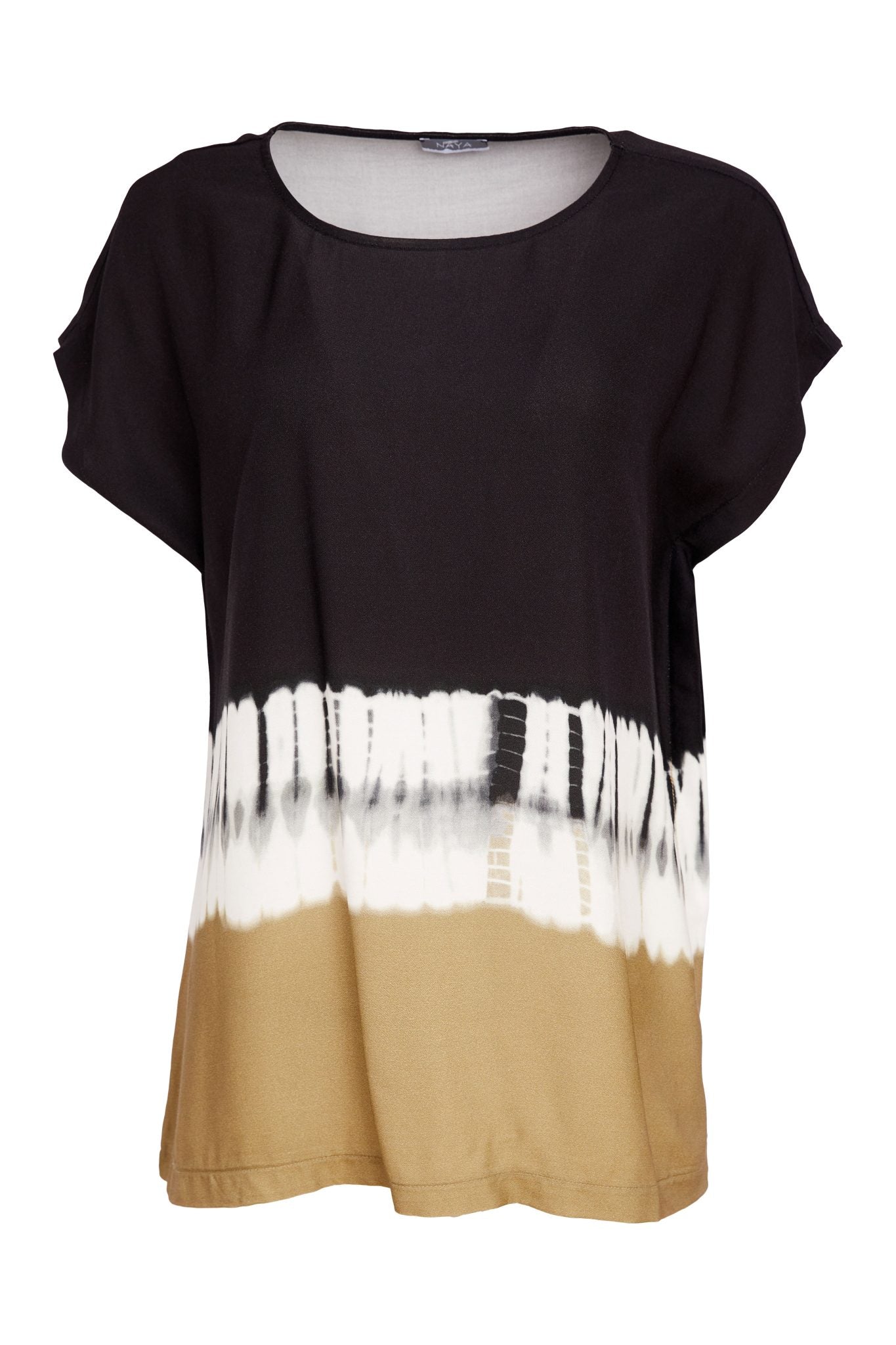 NAYA Border Print Tie Dye Top Black/tan