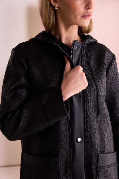Naya Jaquard Leather Look Coat Black