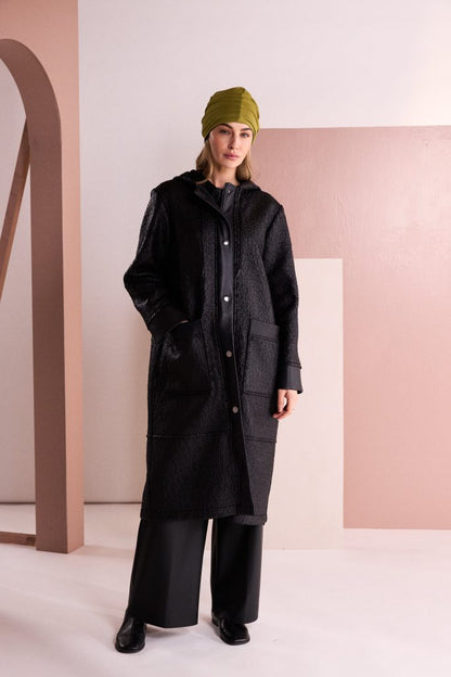 Naya Jaquard Leather Look Coat Black