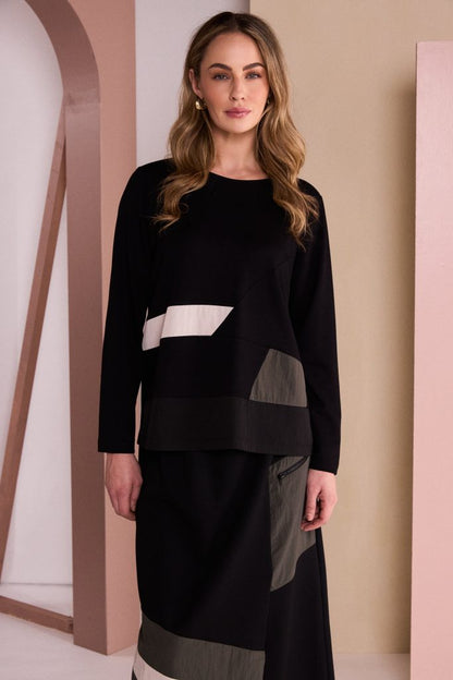 Naya Top Colour Inset Black / Thyme