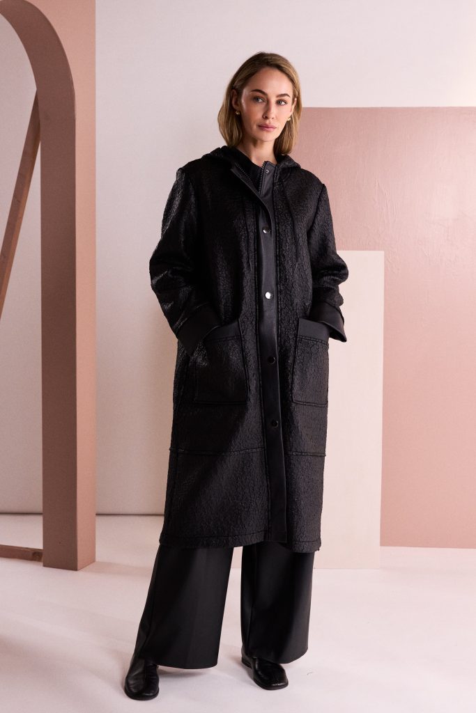 Naya Jaquard Leather Look Coat Black