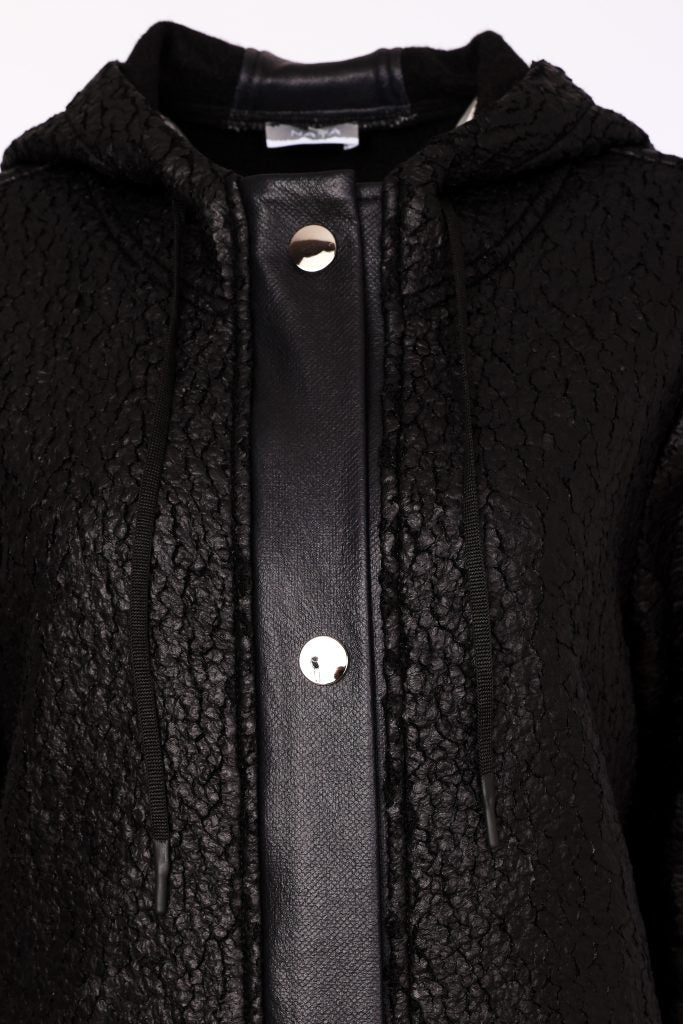 Naya Jaquard Leather Look Coat Black