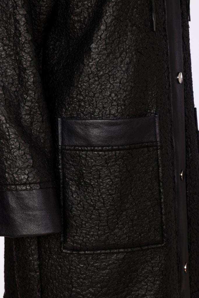 Naya Jaquard Leather Look Coat Black