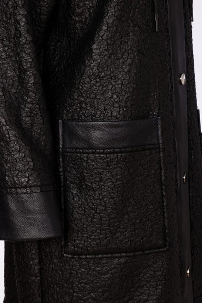Naya Jaquard Leather Look Coat Black