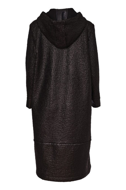 Naya Jaquard Leather Look Coat Black
