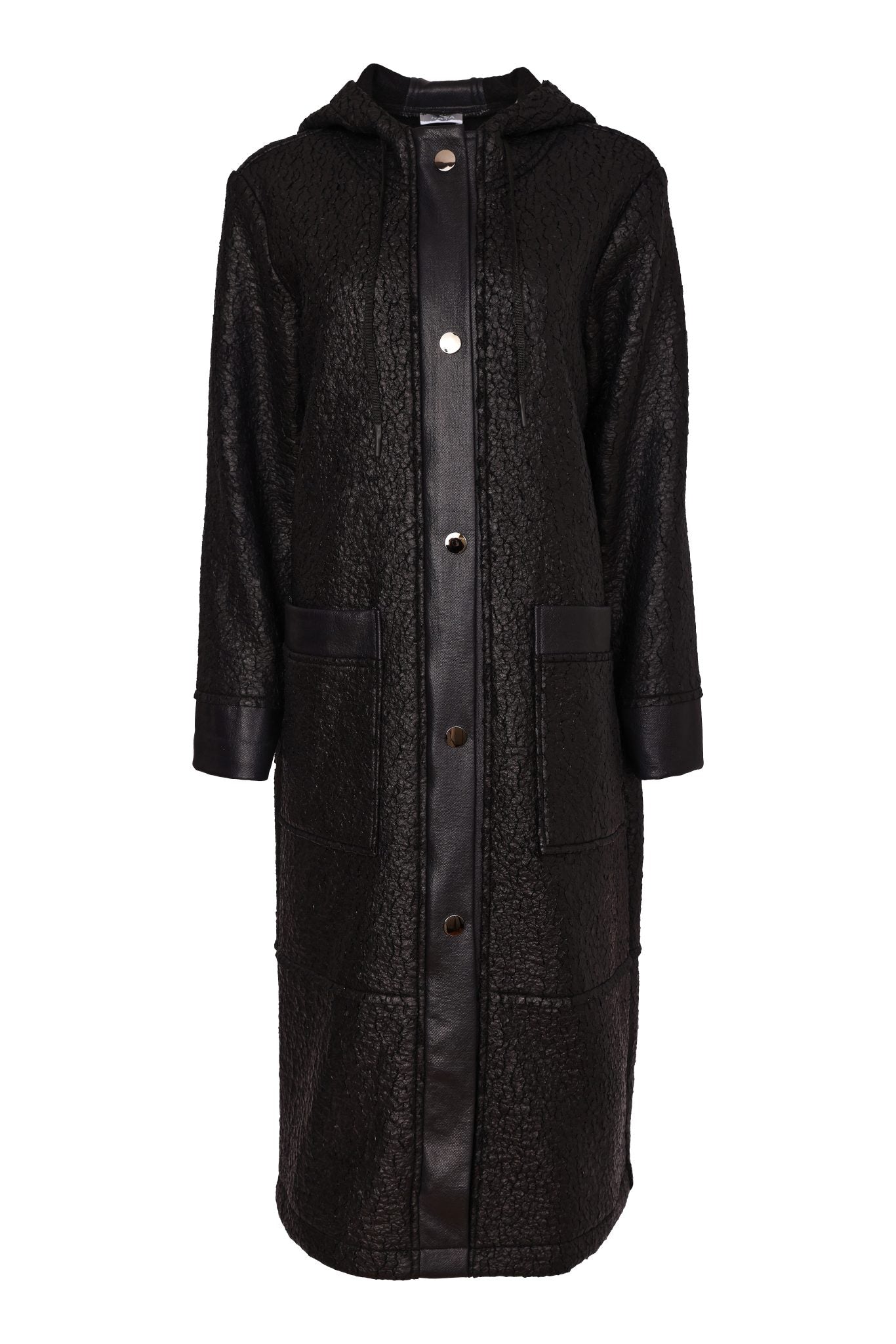 Naya Jaquard Leather Look Coat Black