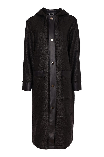 Naya Jaquard Leather Look Coat Black