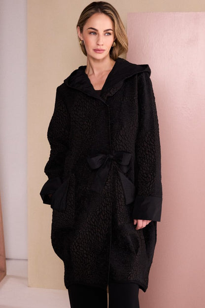 Naya Jaquard Coat With Ring Tie Detail Black/Choko