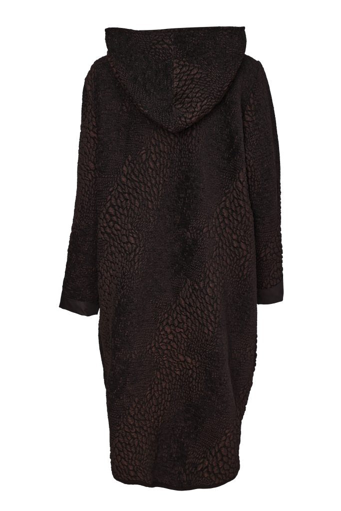 Naya Jaquard Coat With Ring Tie Detail Black/Choko