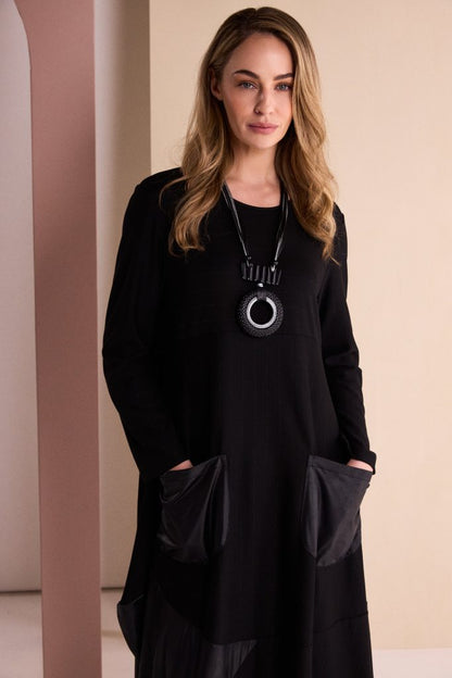 Naya Leather Circle Necklace Black/Silver