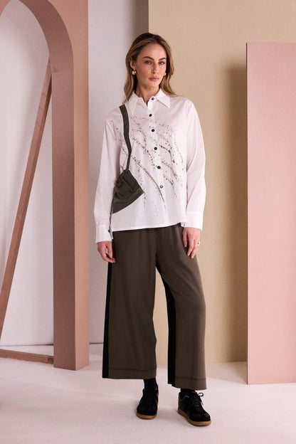 NAYA Blouse Speckled Detail-White/Army