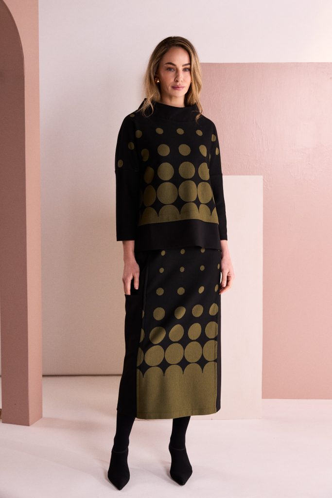 NAYA Spot Print Skirt-Black/Avocado
